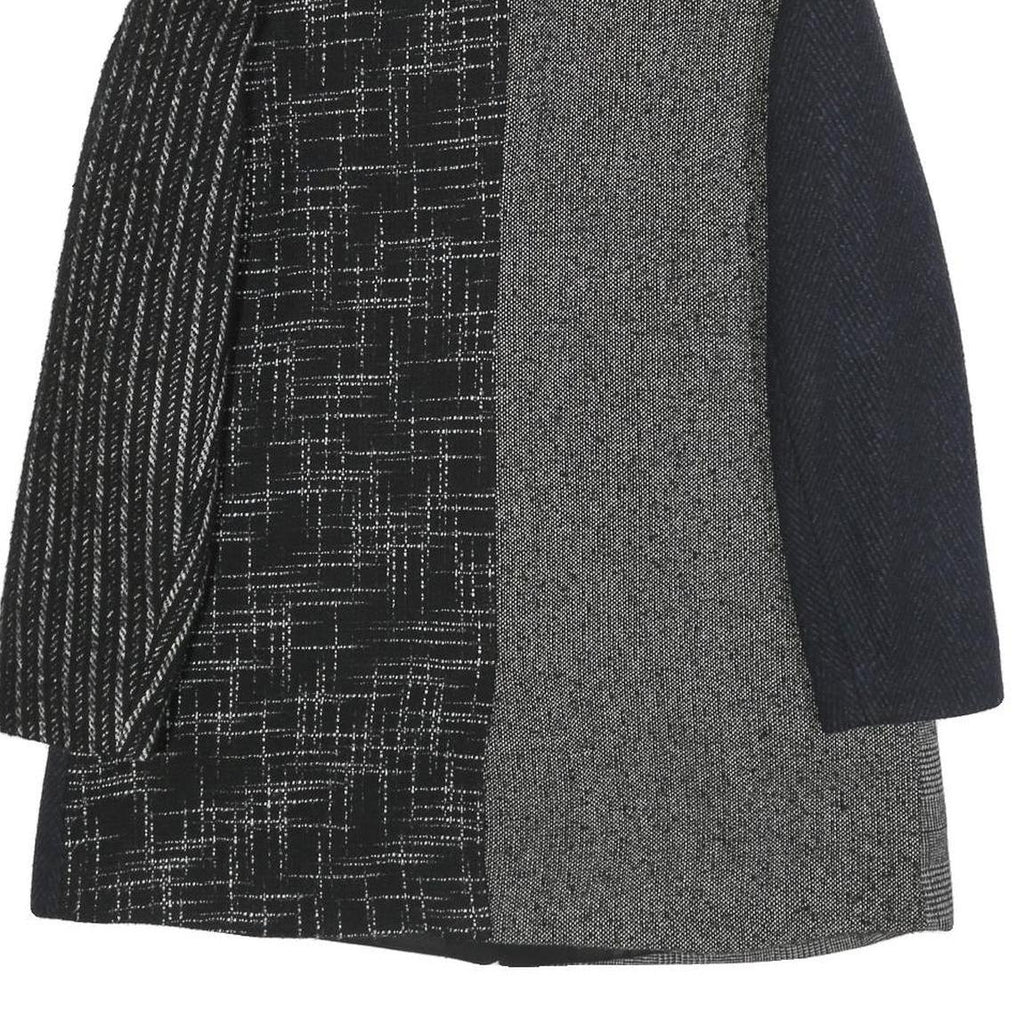 DESIGUAL Womens Black & Grey Patchwork Button Jacket L Woven Classic Fit Stylish