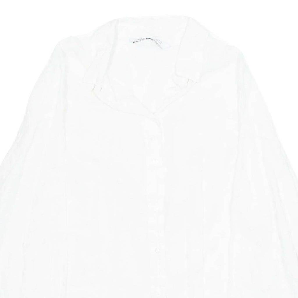 ZARA Womens Shirt White Collared 3/4 Sleeve M