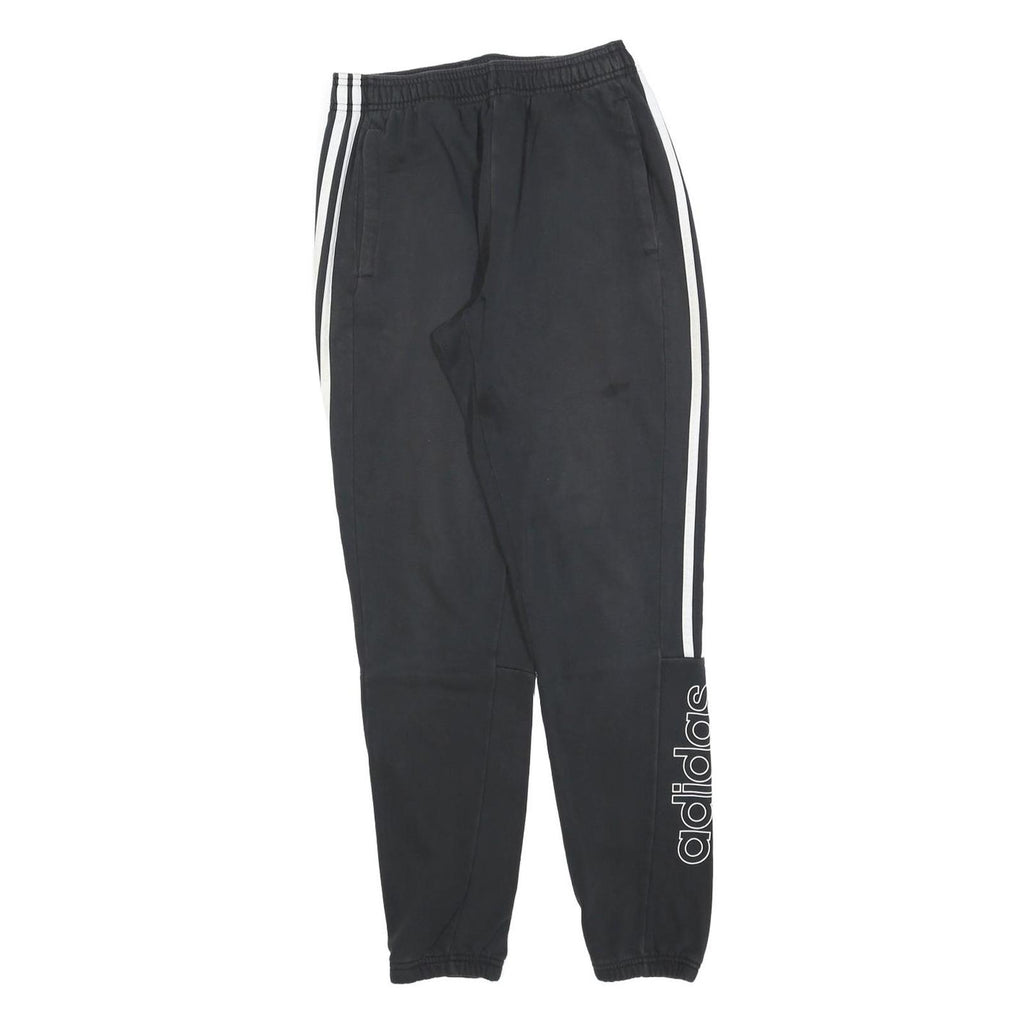 ADIDAS Mens Joggers Black White S W26 L30 Three Stripe Logo Slim Tapered