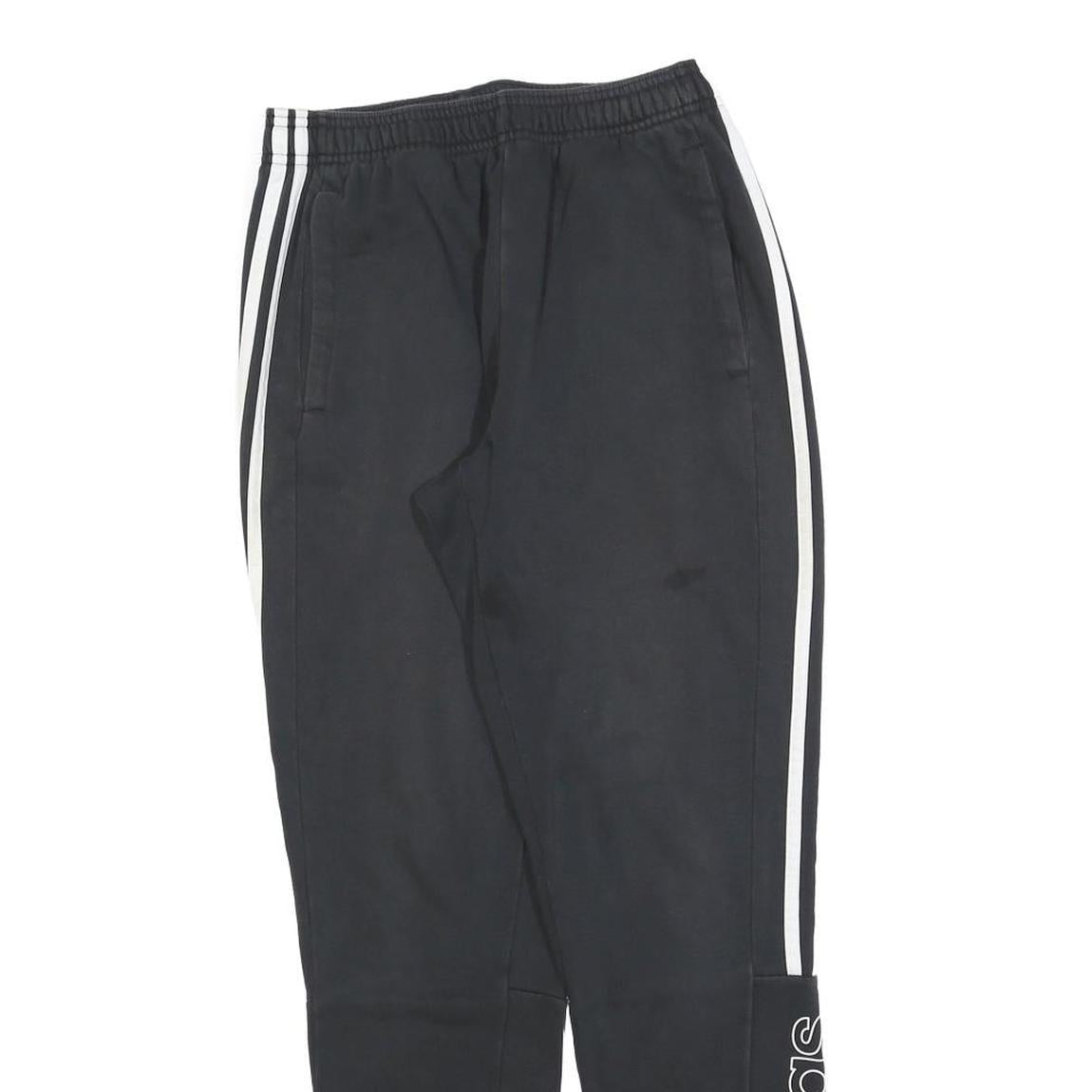 ADIDAS Mens Joggers Black White S W26 L30 Three Stripe Logo Slim Tapered