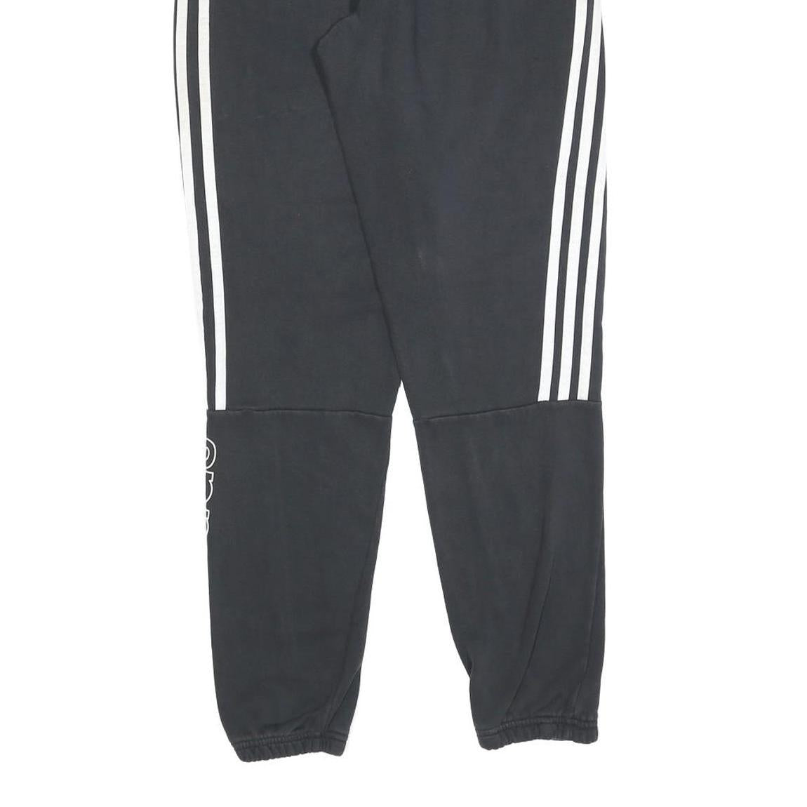 ADIDAS Mens Joggers Black White S W26 L30 Three Stripe Logo Slim Tapered