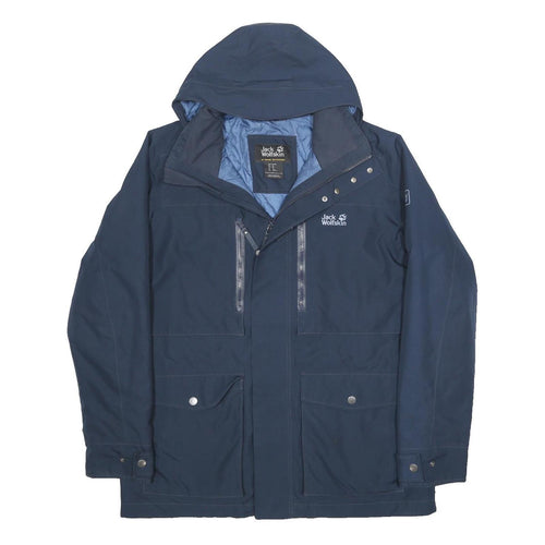JACK WOLFSKIN Mens Blue Outdoor Jacket XL Polyester Zip Hooded Regular Fit