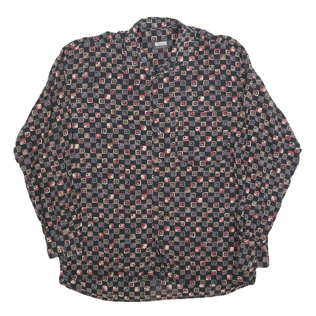 HATICO Mens Black & Grey Patterned Shirt L Button Collar Long Sleeve Casual