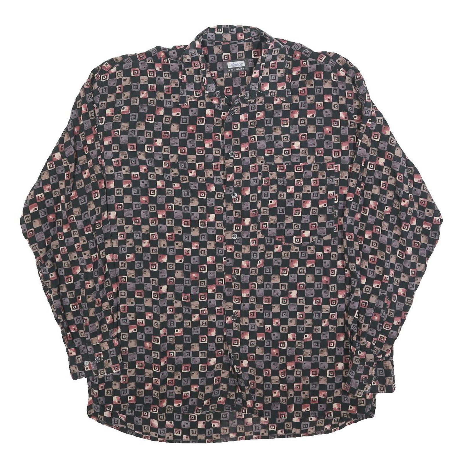 HATICO Mens Black & Grey Patterned Shirt L Button Collar Long Sleeve Casual