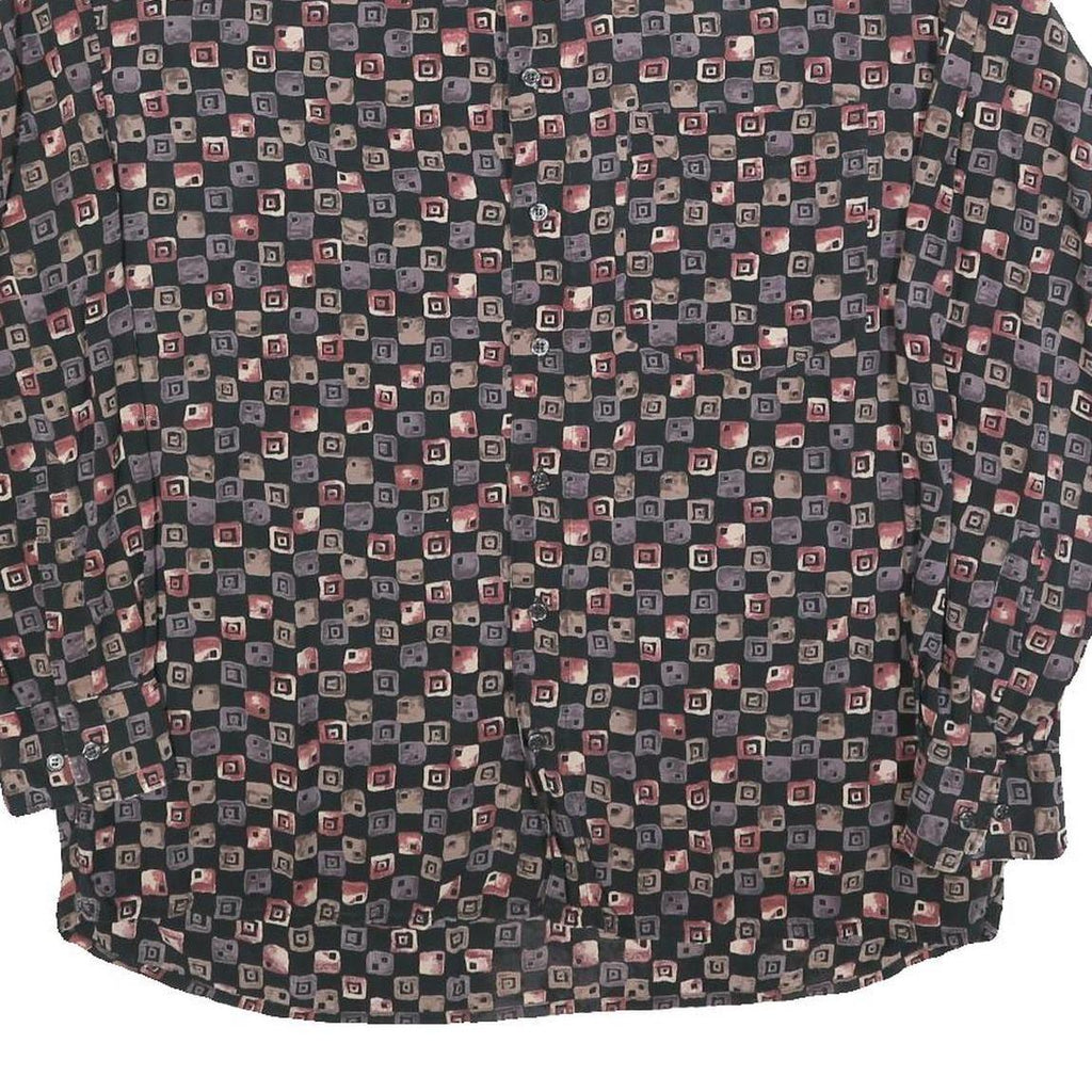 HATICO Mens Black & Grey Patterned Shirt L Button Collar Long Sleeve Casual