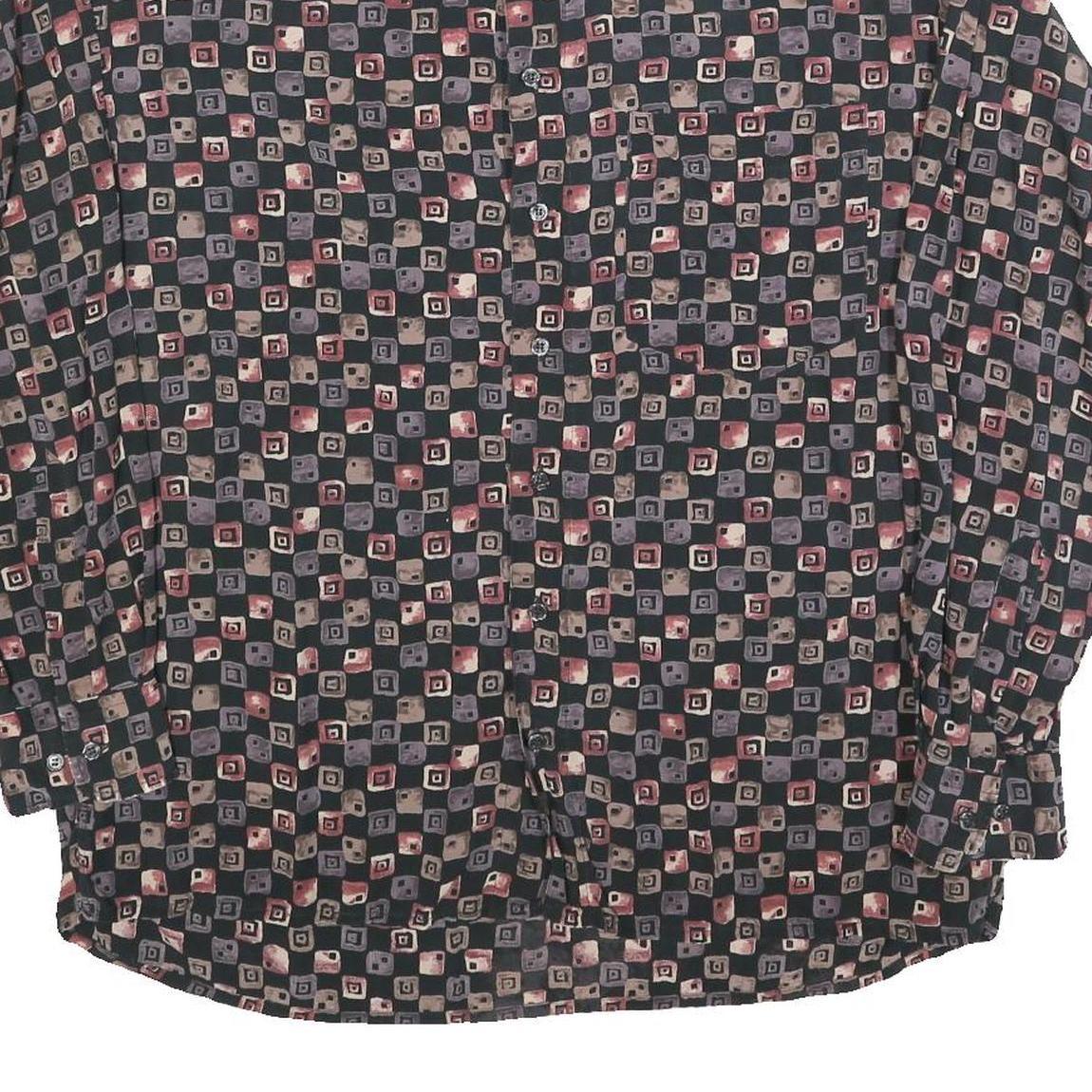 HATICO Mens Black & Grey Patterned Shirt L Button Collar Long Sleeve Casual