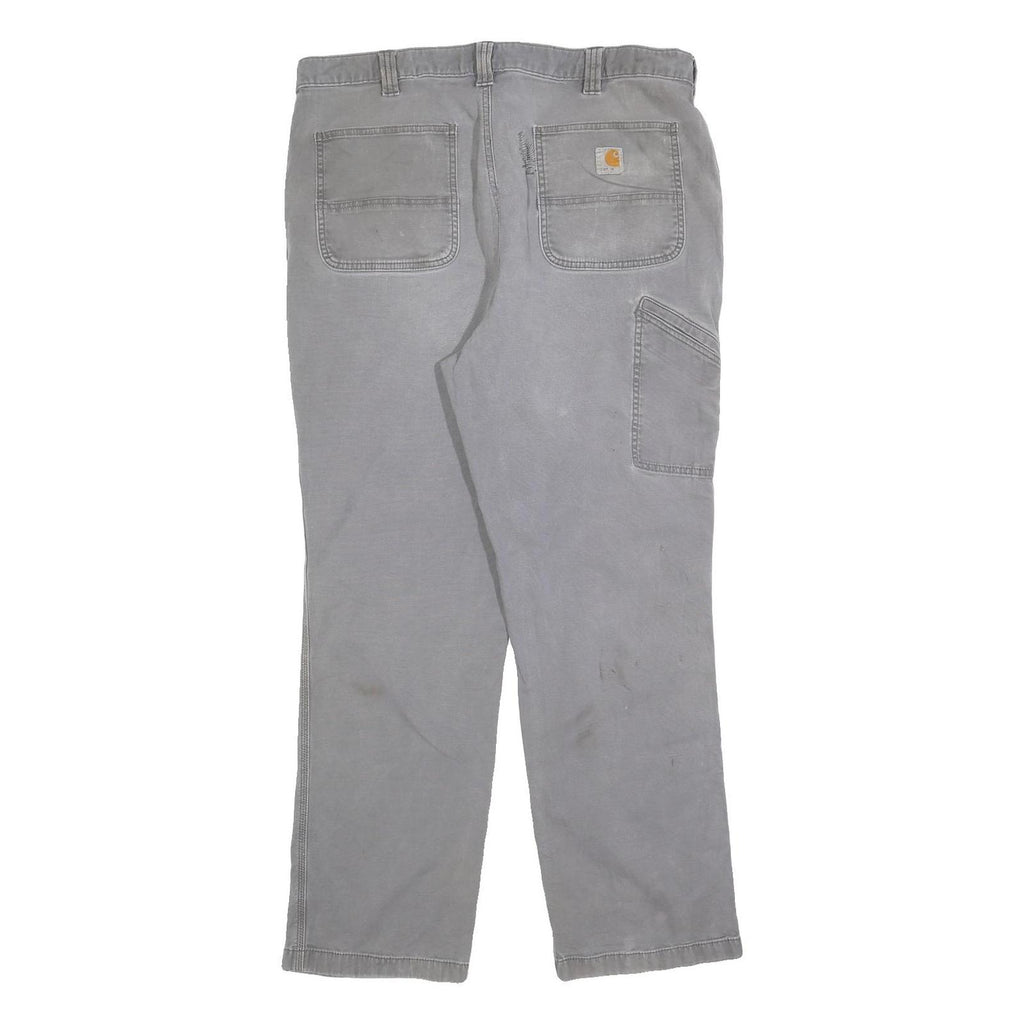 CARHARTT Mens Relaxed Grey Workwear Cotton Blend Trousers W38 L30 Durable Zip