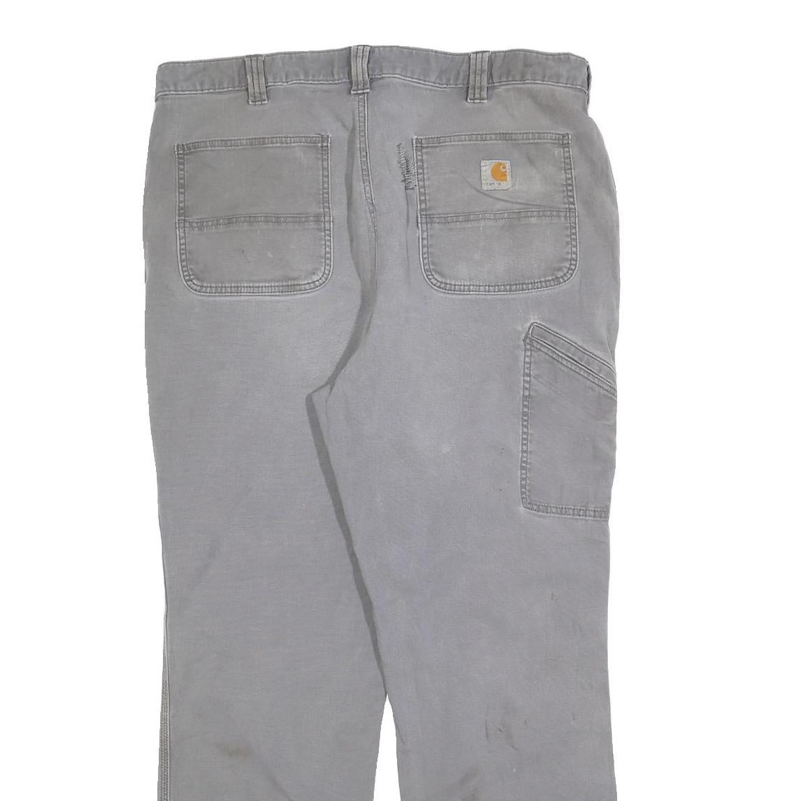 CARHARTT Mens Relaxed Grey Workwear Cotton Blend Trousers W38 L30 Durable Zip