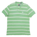 CHAPS Mens Green & White Striped Short Sleeve Polo Shirt L Cotton Classic