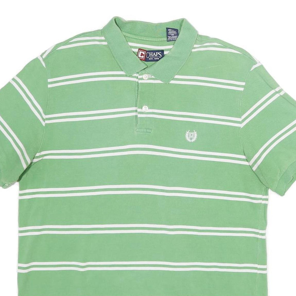 CHAPS Mens Green & White Striped Short Sleeve Polo Shirt L Cotton Classic