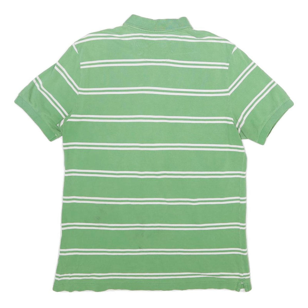 CHAPS Mens Green & White Striped Short Sleeve Polo Shirt L Cotton Classic