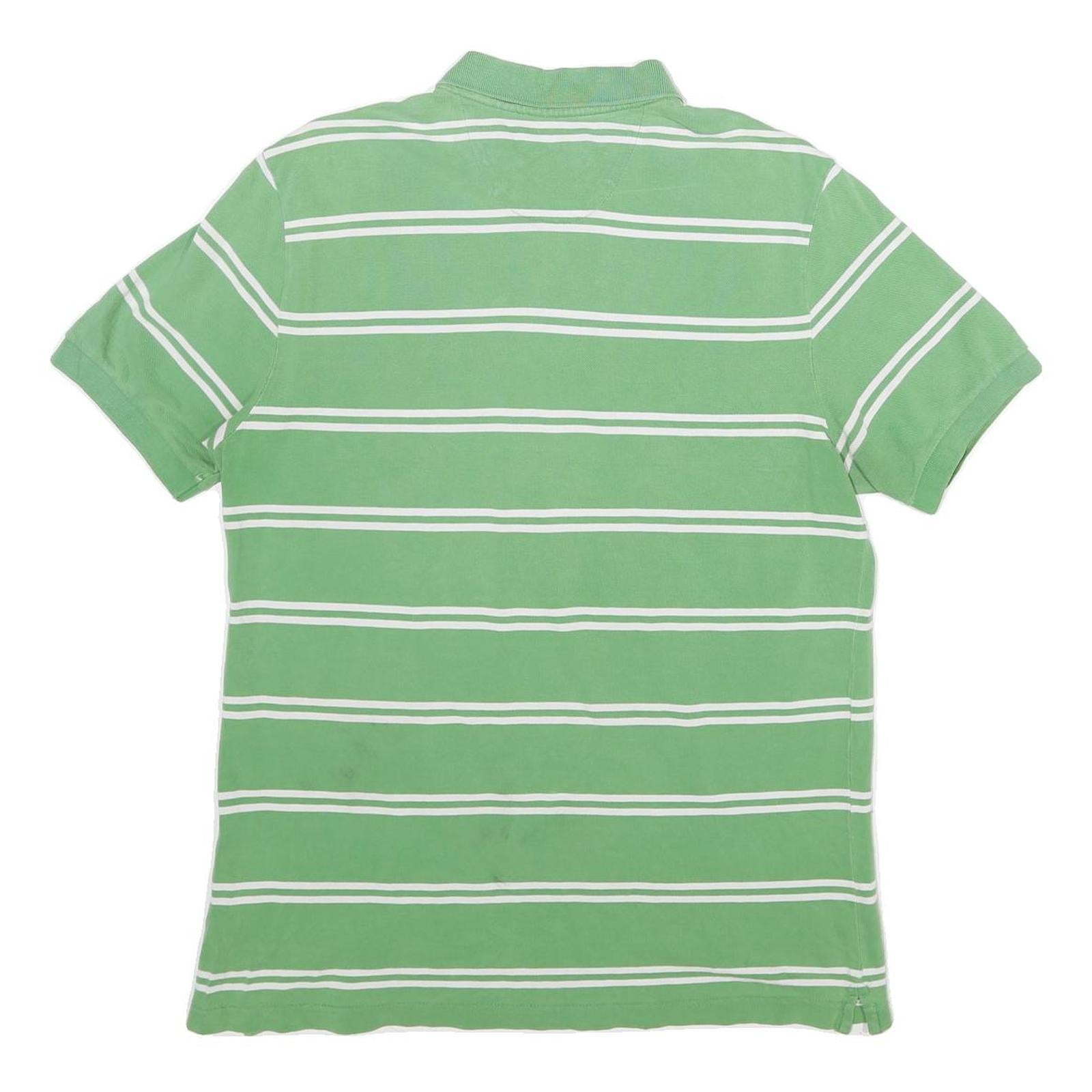 CHAPS Mens Green & White Striped Short Sleeve Polo Shirt L Cotton Classic