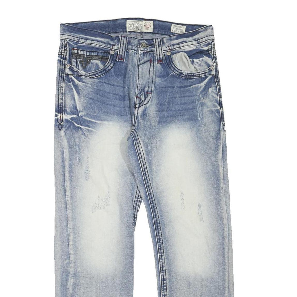 NATION OF SAINTS Mens Jeans Blue Regular Straight Denim Medium W32 L27 Zip