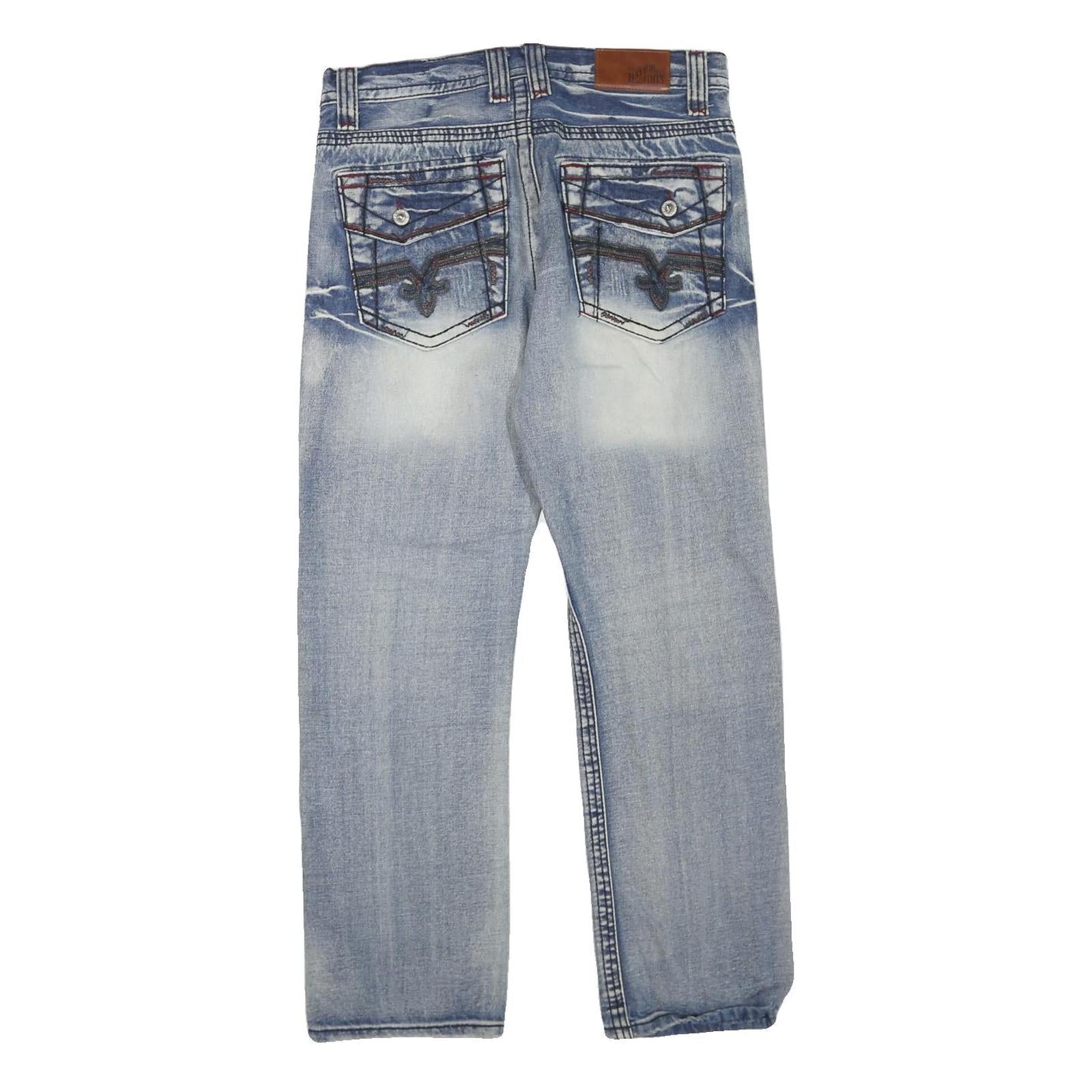 NATION OF SAINTS Mens Jeans Blue Regular Straight Denim Medium W32 L27 Zip