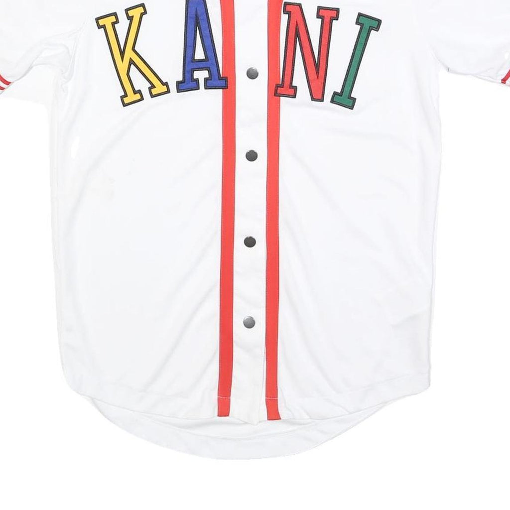 KARL KANI Mens White Red KANI Graphic T-Shirt S Short Sleeve V-Neck Button