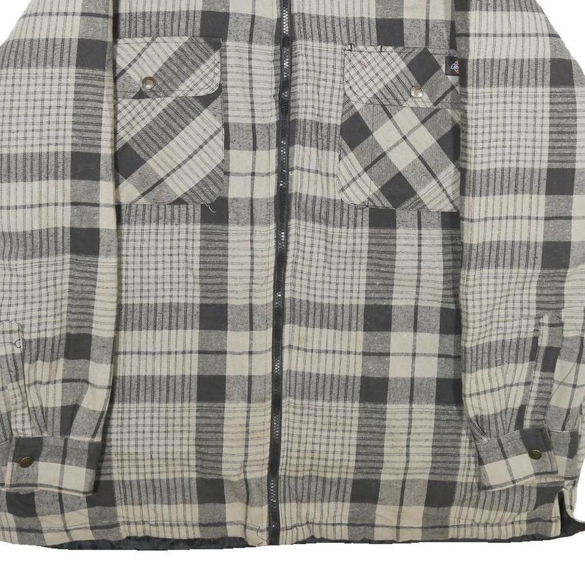 DICKIES Mens Grey & White Plaid Cotton Blend Zip Jacket XL Workwear Casual