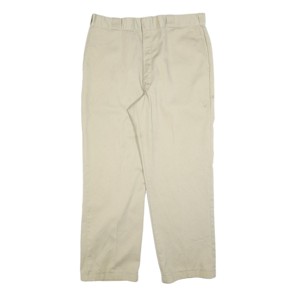 DICKIES Mens Cotton Blend Relaxed Beige Trousers W36 L30 Workwear Zip Closure