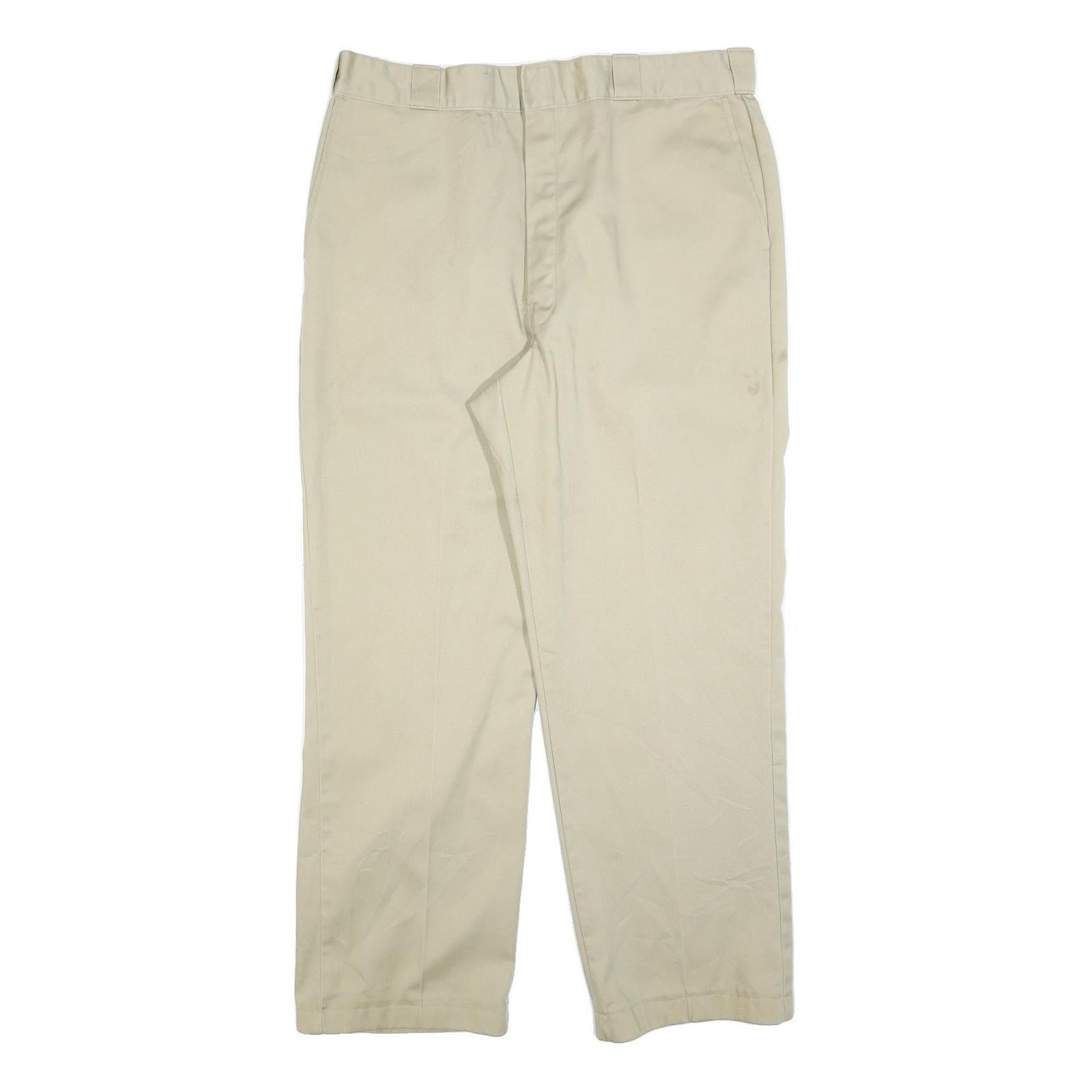 DICKIES Mens Cotton Blend Relaxed Beige Trousers W36 L30 Workwear Zip Closure