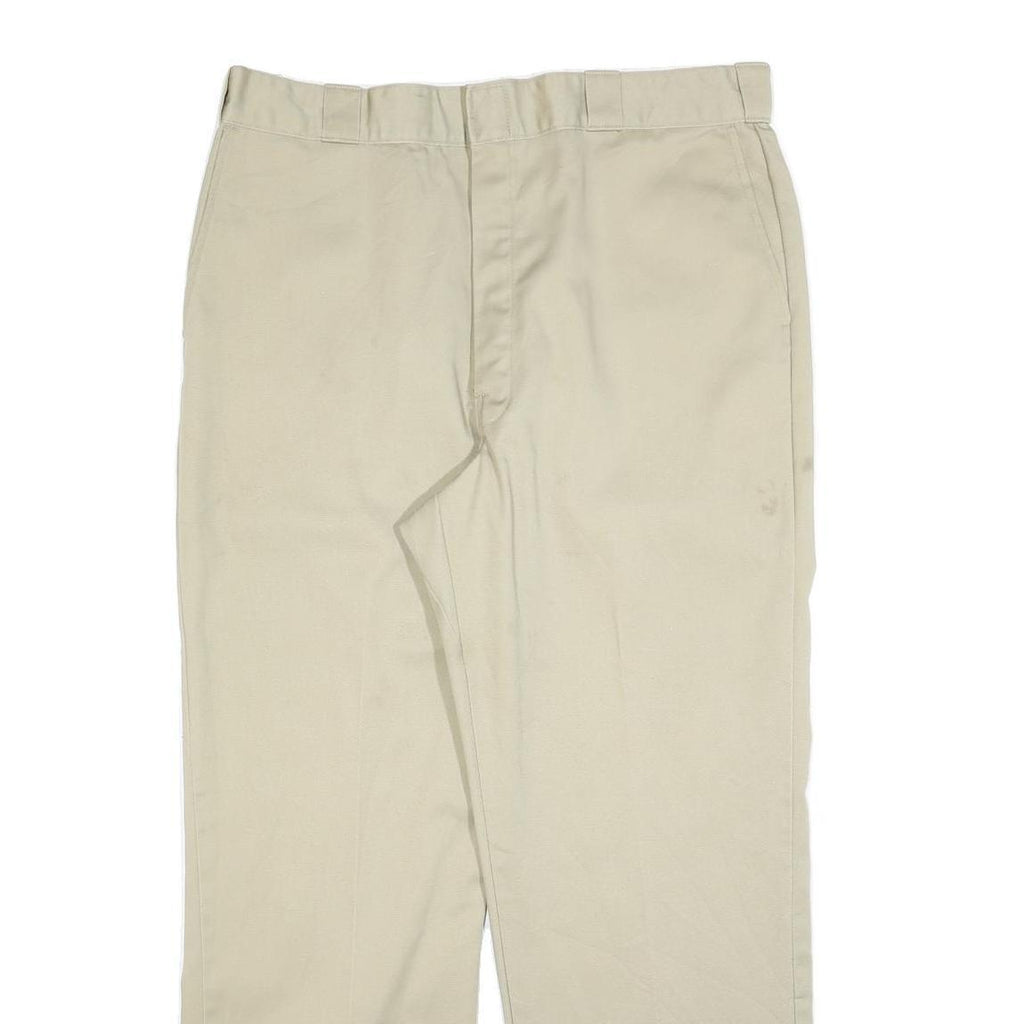DICKIES Mens Cotton Blend Relaxed Beige Trousers W36 L30 Workwear Zip Closure