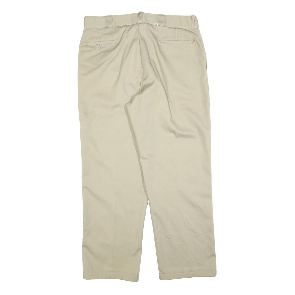 DICKIES Mens Cotton Blend Relaxed Beige Trousers W36 L30 Workwear Zip Closure
