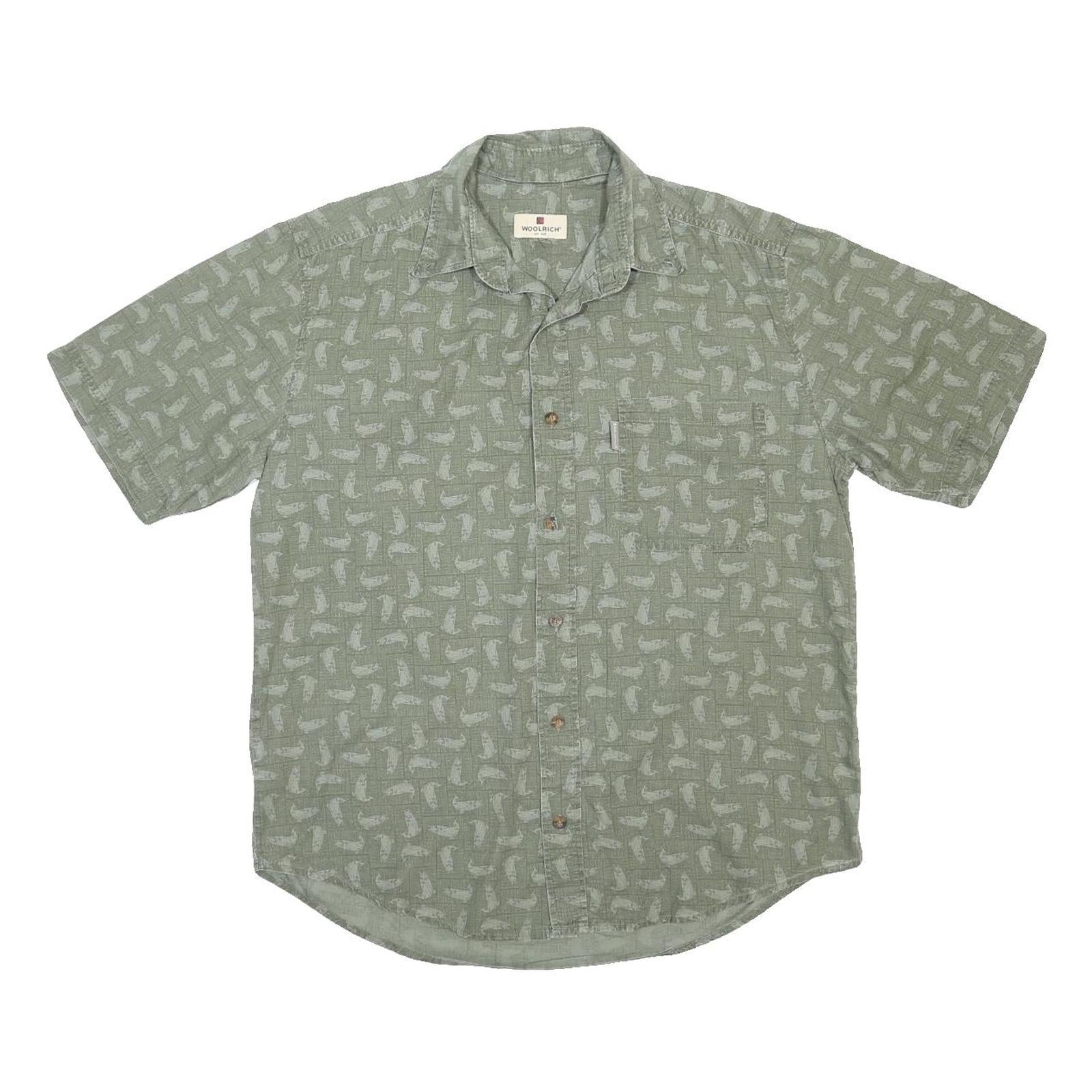 WOOLRICH Mens Green Cotton Short Sleeve Shirt M Casual Button Pocket