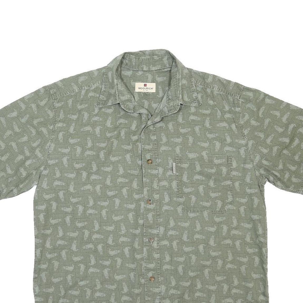 WOOLRICH Mens Green Cotton Short Sleeve Shirt M Casual Button Pocket