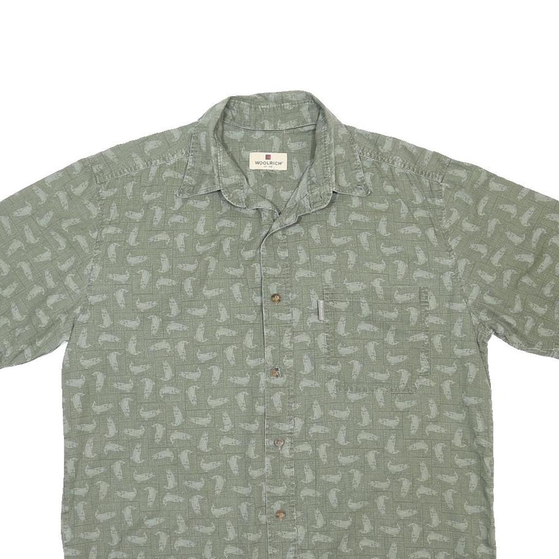 WOOLRICH Mens Green Cotton Short Sleeve Shirt M Casual Button Pocket