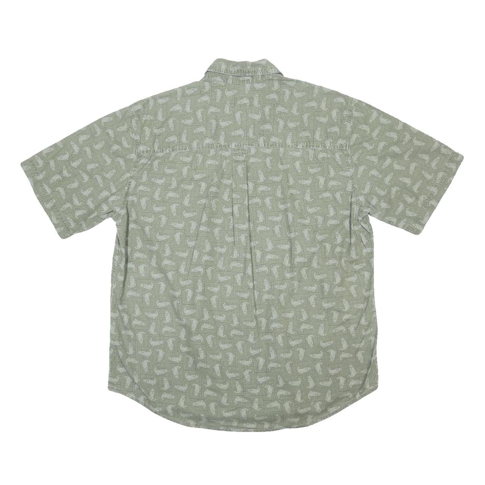 WOOLRICH Mens Green Cotton Short Sleeve Shirt M Casual Button Pocket