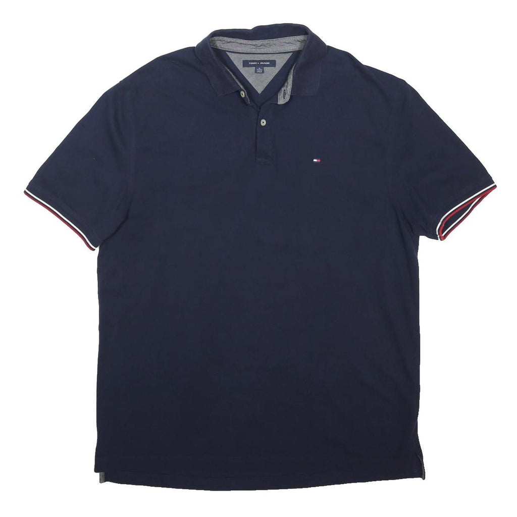 TOMMY HILFIGER Mens Navy Blue Polo Shirt XL Cotton Blend Short Sleeve Classic