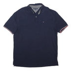 TOMMY HILFIGER Mens Navy Blue Polo Shirt XL Cotton Blend Short Sleeve Classic