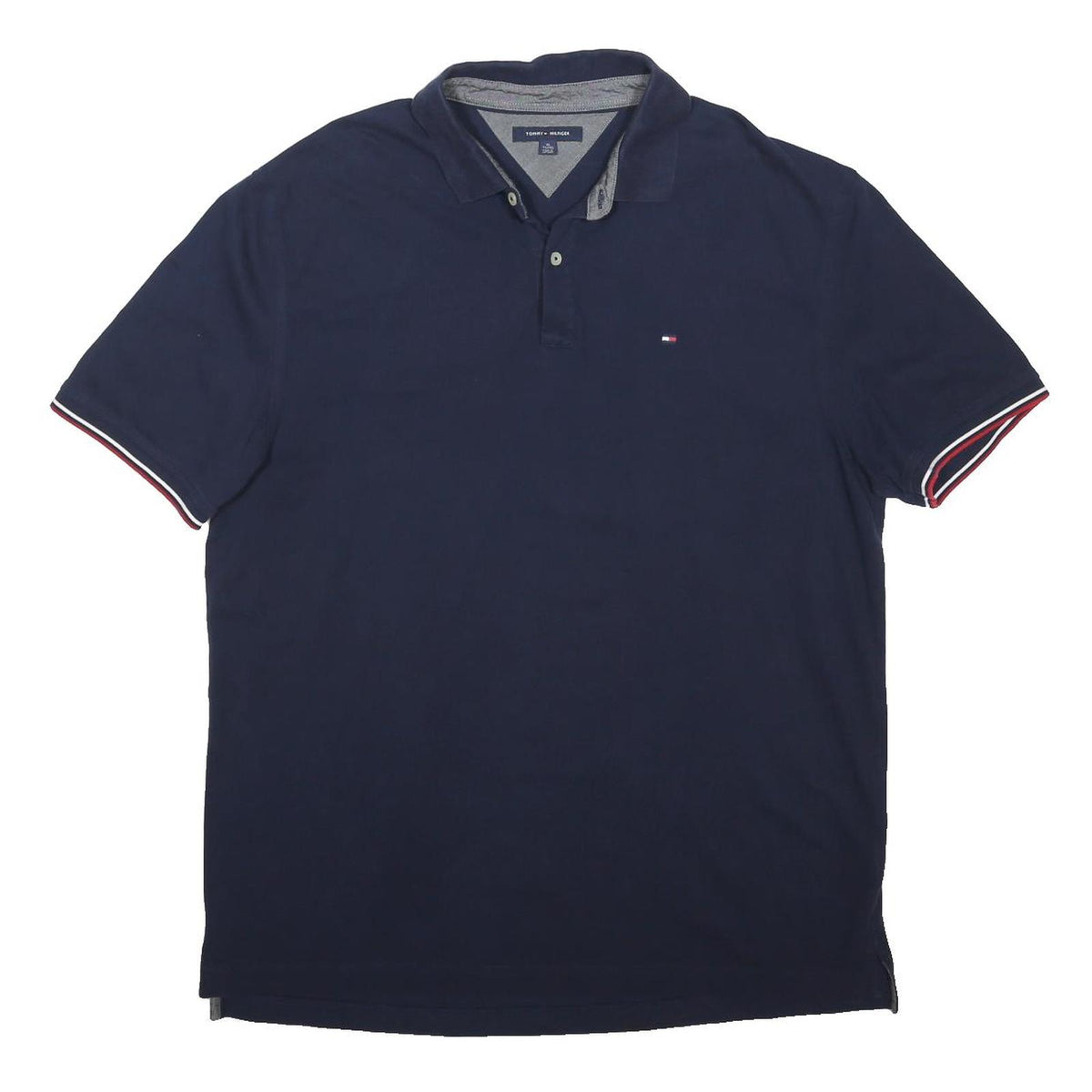 TOMMY HILFIGER Mens Navy Blue Polo Shirt XL Cotton Blend Short Sleeve Classic