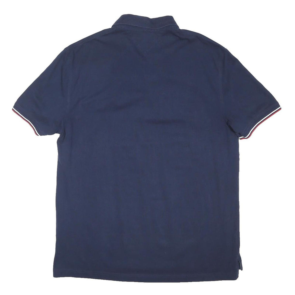 TOMMY HILFIGER Mens Navy Blue Polo Shirt XL Cotton Blend Short Sleeve Classic