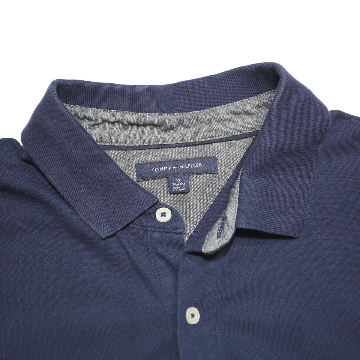 TOMMY HILFIGER Mens Navy Blue Polo Shirt XL Cotton Blend Short Sleeve Classic
