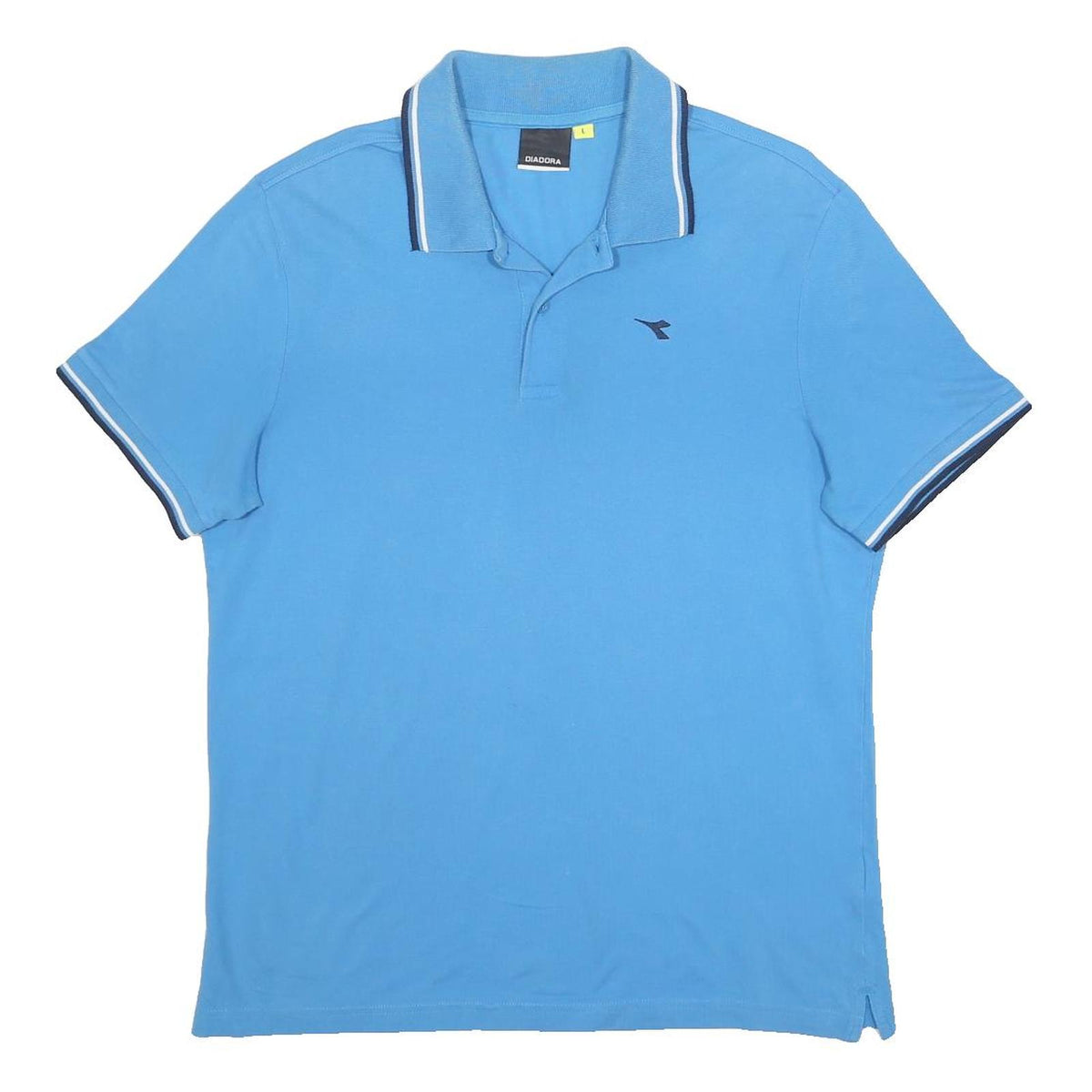 DIADORA Mens Blue Polo Shirt L Cotton Short Sleeve Basic Sports Casual