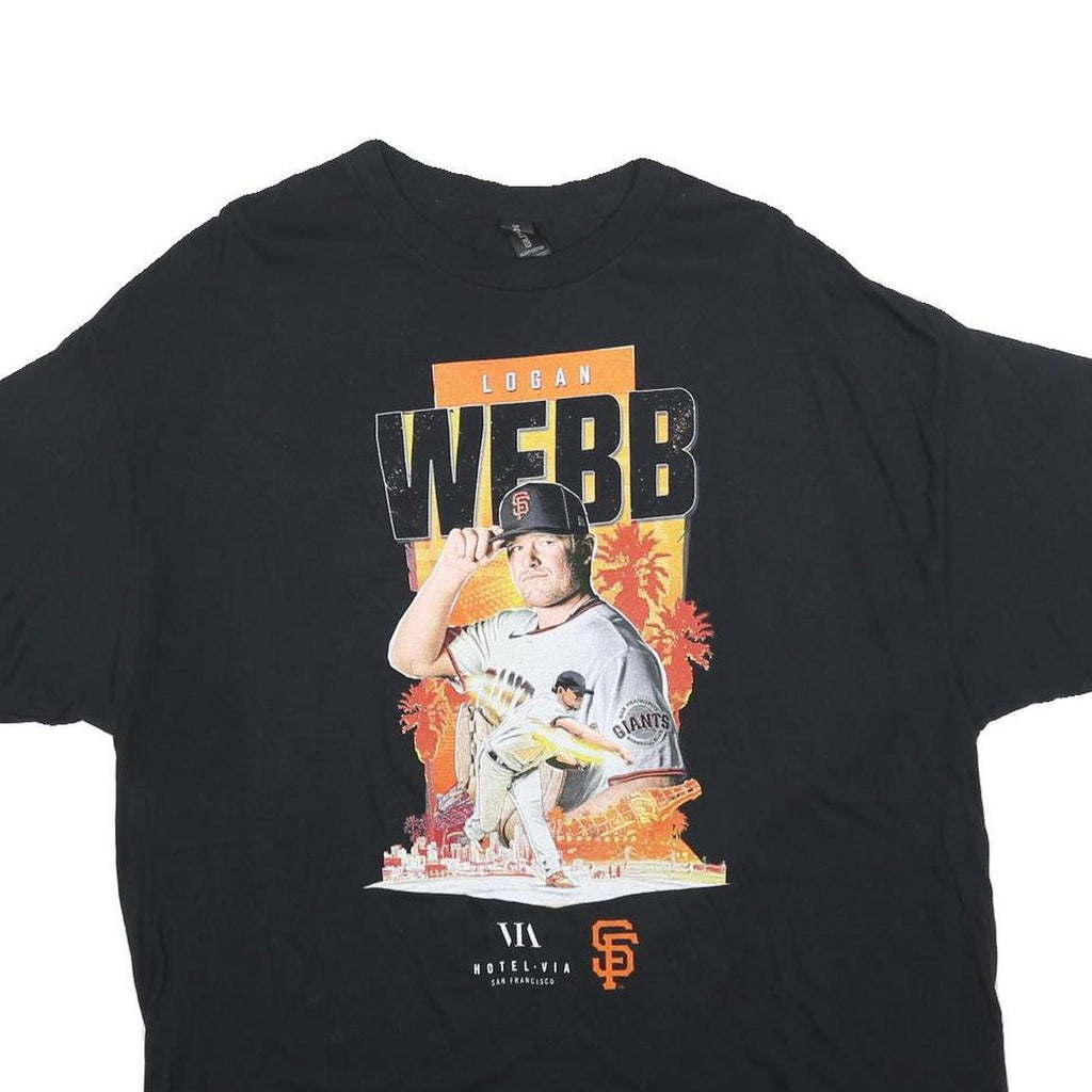 GILDAN Mens Black Logan Webb Graphic T-Shirt XL Short Sleeve Crew Neck Baseball