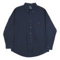 CHAPS Mens Navy Plain Cotton Blend Shirt L Button-Down Collar Long Sleeve