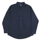 CHAPS Mens Navy Plain Cotton Blend Shirt L Button-Down Collar Long Sleeve