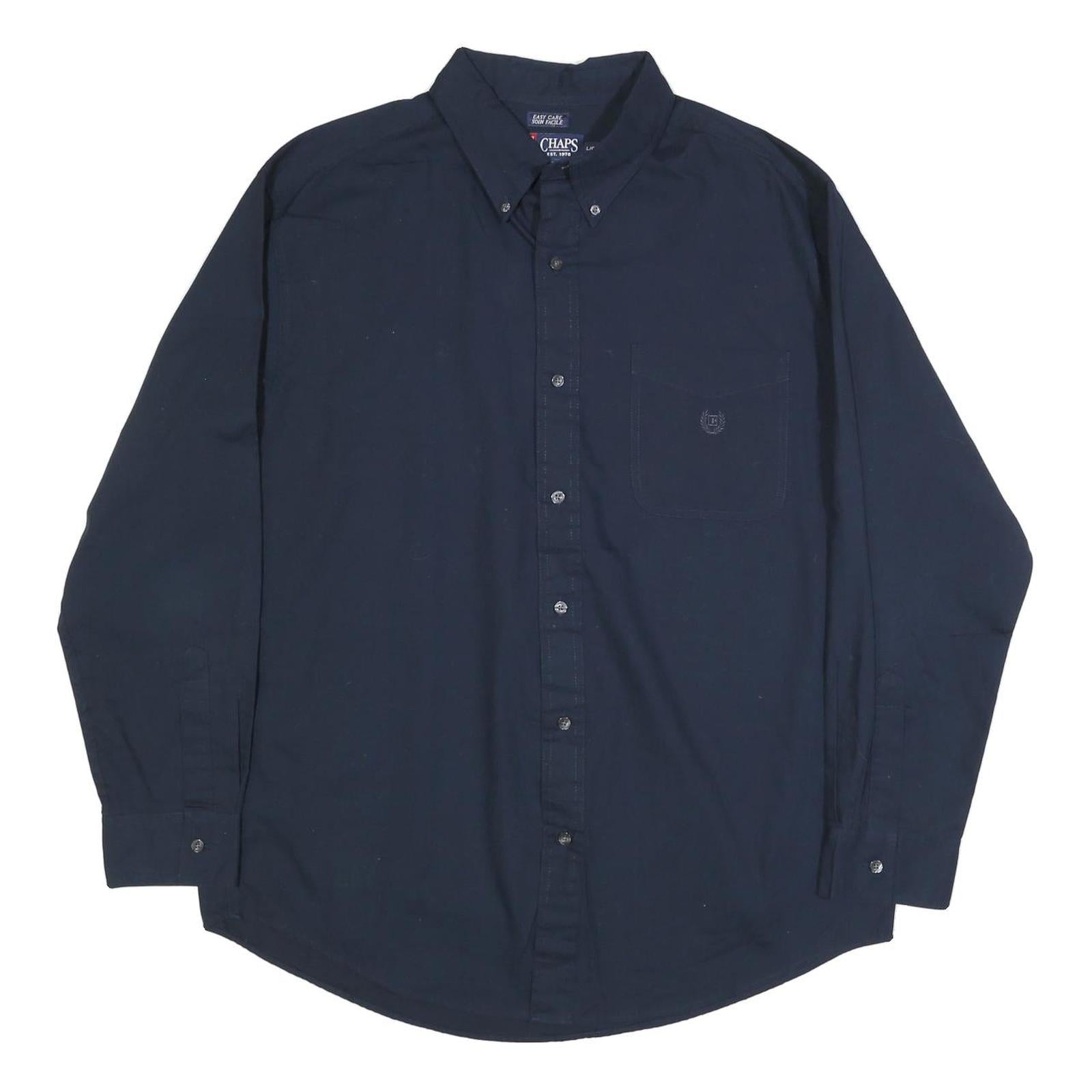 CHAPS Mens Navy Plain Cotton Blend Shirt L Button-Down Collar Long Sleeve