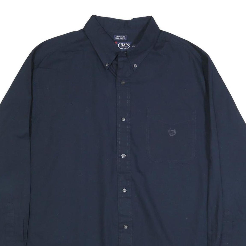 CHAPS Mens Navy Plain Cotton Blend Shirt L Button-Down Collar Long Sleeve