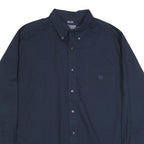 CHAPS Mens Navy Plain Cotton Blend Shirt L Button-Down Collar Long Sleeve