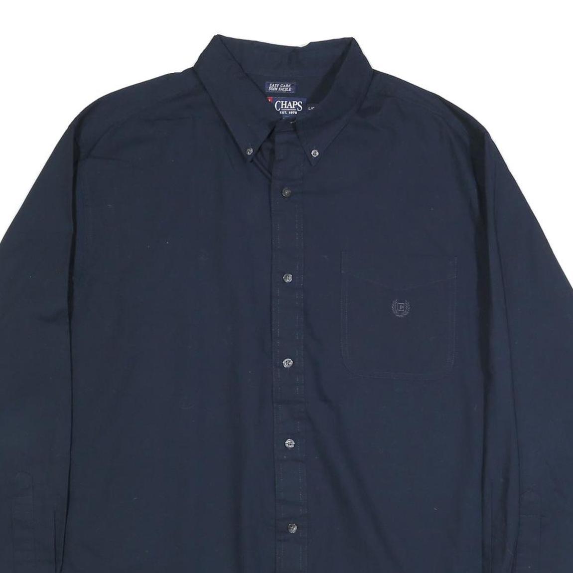CHAPS Mens Navy Plain Cotton Blend Shirt L Button-Down Collar Long Sleeve