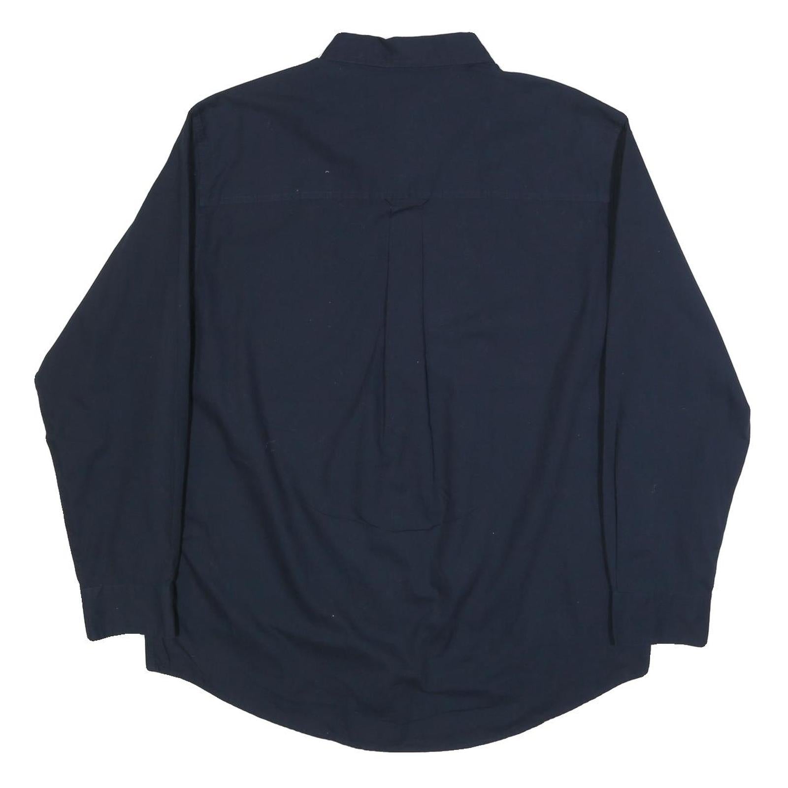 CHAPS Mens Navy Plain Cotton Blend Shirt L Button-Down Collar Long Sleeve