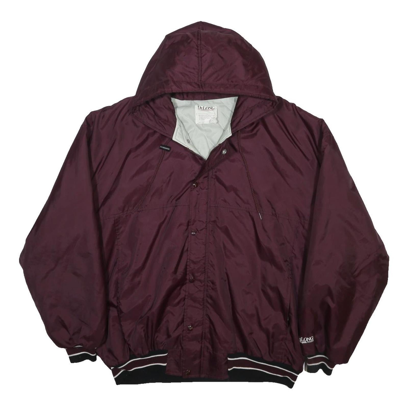 DELONG Mens Maroon Nylon Hooded Zip Jacket 2XL Plain CARAVEL WRESTLING