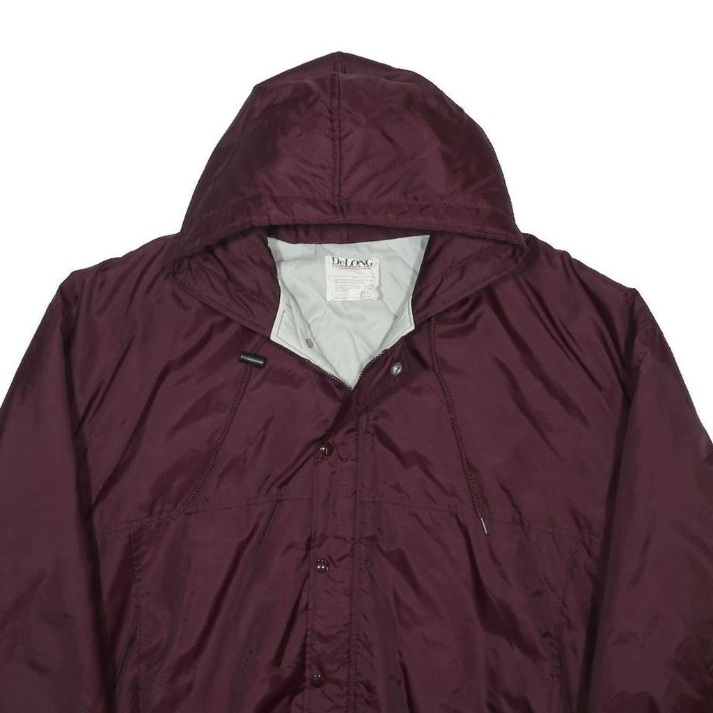 DELONG Mens Maroon Nylon Hooded Zip Jacket 2XL Plain CARAVEL WRESTLING