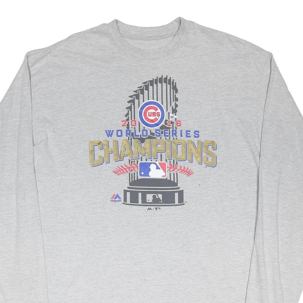 MAJESTIC Mens Grey Chicago Cubs 2016 World Series Champions Long Sleeve Crew