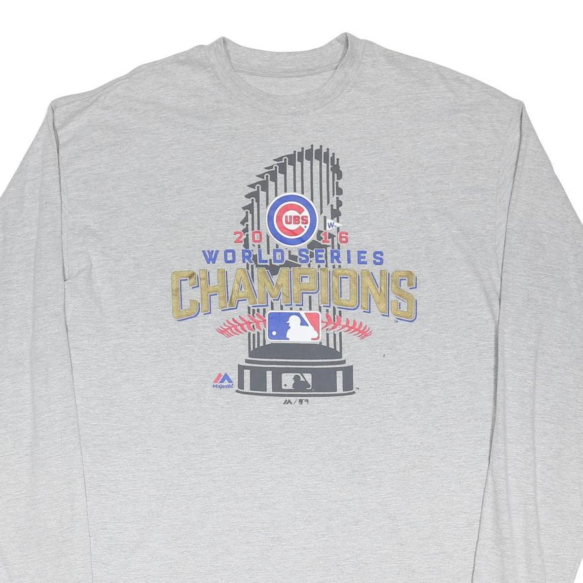 MAJESTIC Mens Grey Chicago Cubs 2016 World Series Champions Long Sleeve Crew
