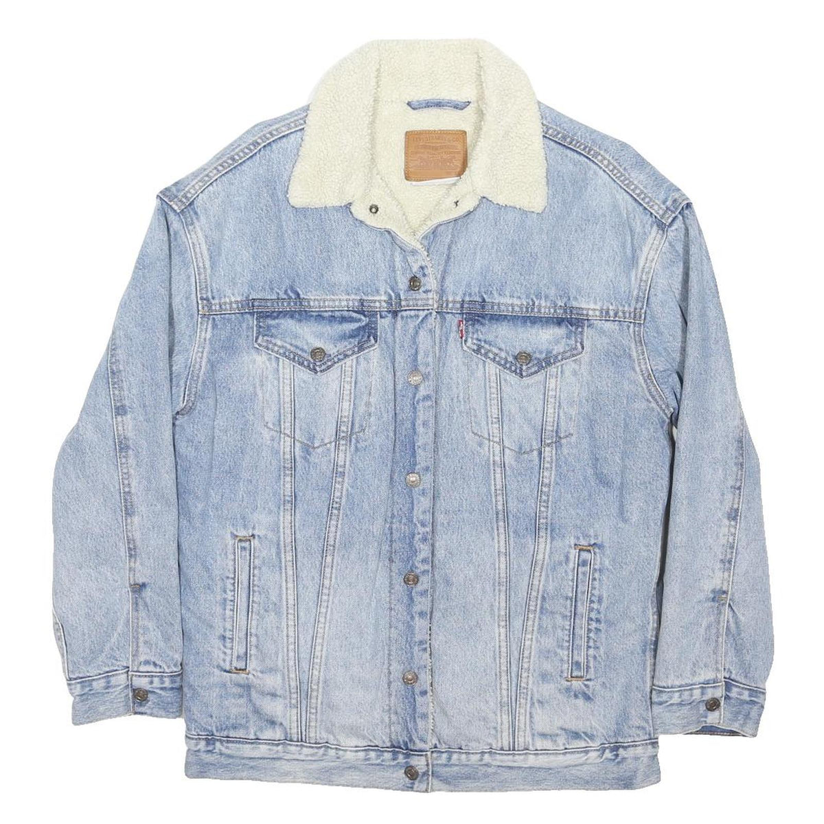 LEVI'S Womens Blue Denim Sherpa Collar Jacket XS Cotton Blend Classic Button