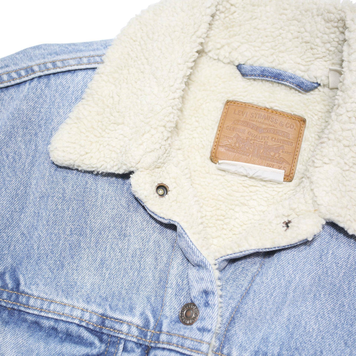LEVI'S Womens Blue Denim Sherpa Collar Jacket XS Cotton Blend Classic Button
