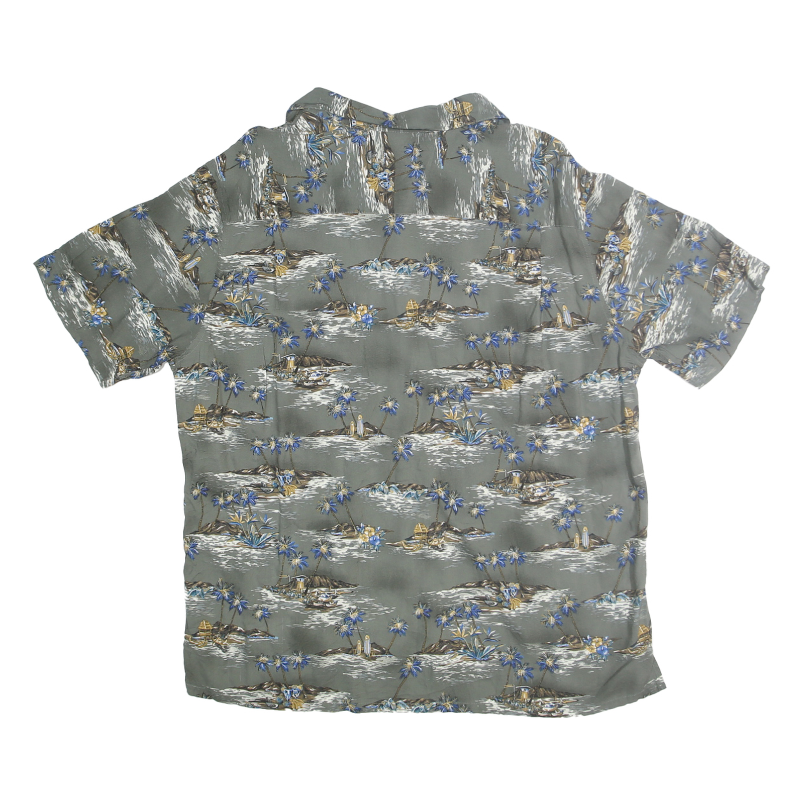 BATIK BAY Mens Grey & Blue Rayon Hawaiian Shirt XL Island Print Casual