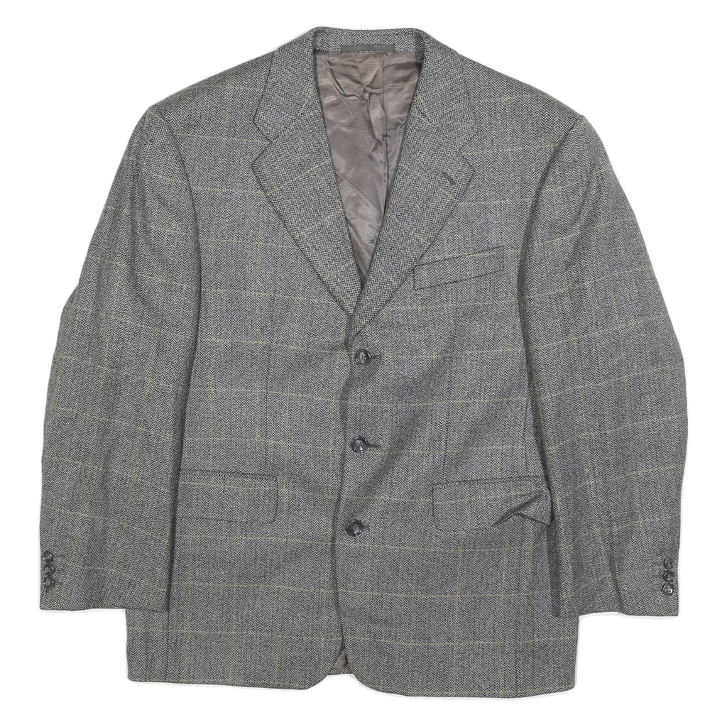 CALVIN COOPER Mens Grey Wool Check Tailored Jacket L Button Closure